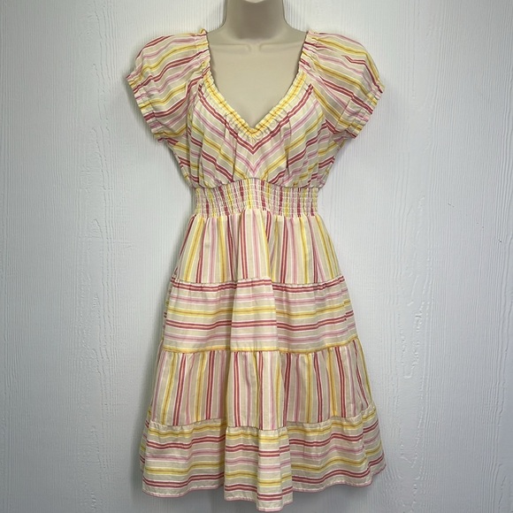 Betsey Johnson - Novelty Striped Pink Multi Colored Mini Dress Size Small - Picture 2 of 10